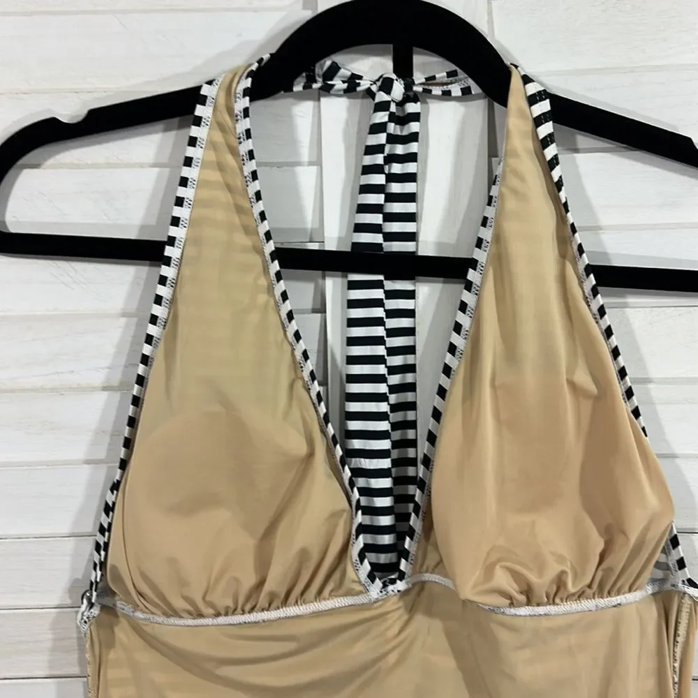 Tart Swimsuit Large Striped Halter One Piece Black & White